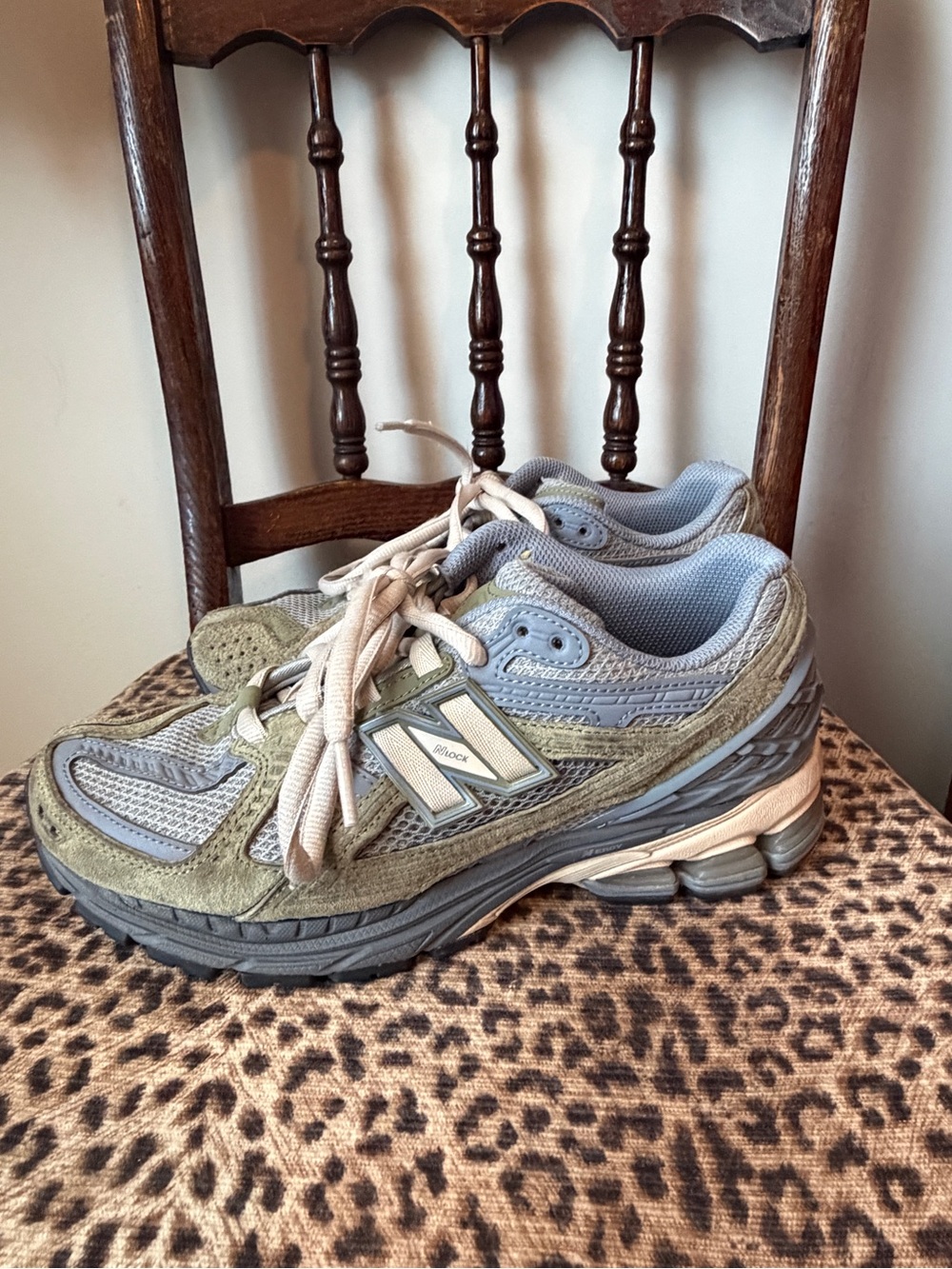 New Balance Women's Gray and Olive Mesh Suede Sneakers